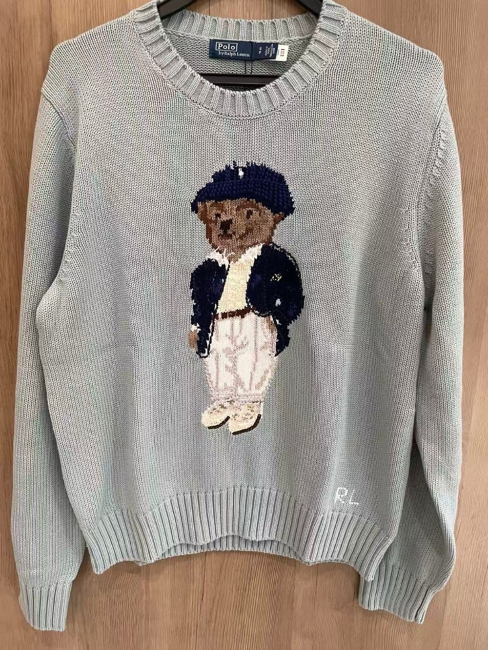 Polo by Ralph Lauren Light Grey Crewneck Sweater with Teddy Knit